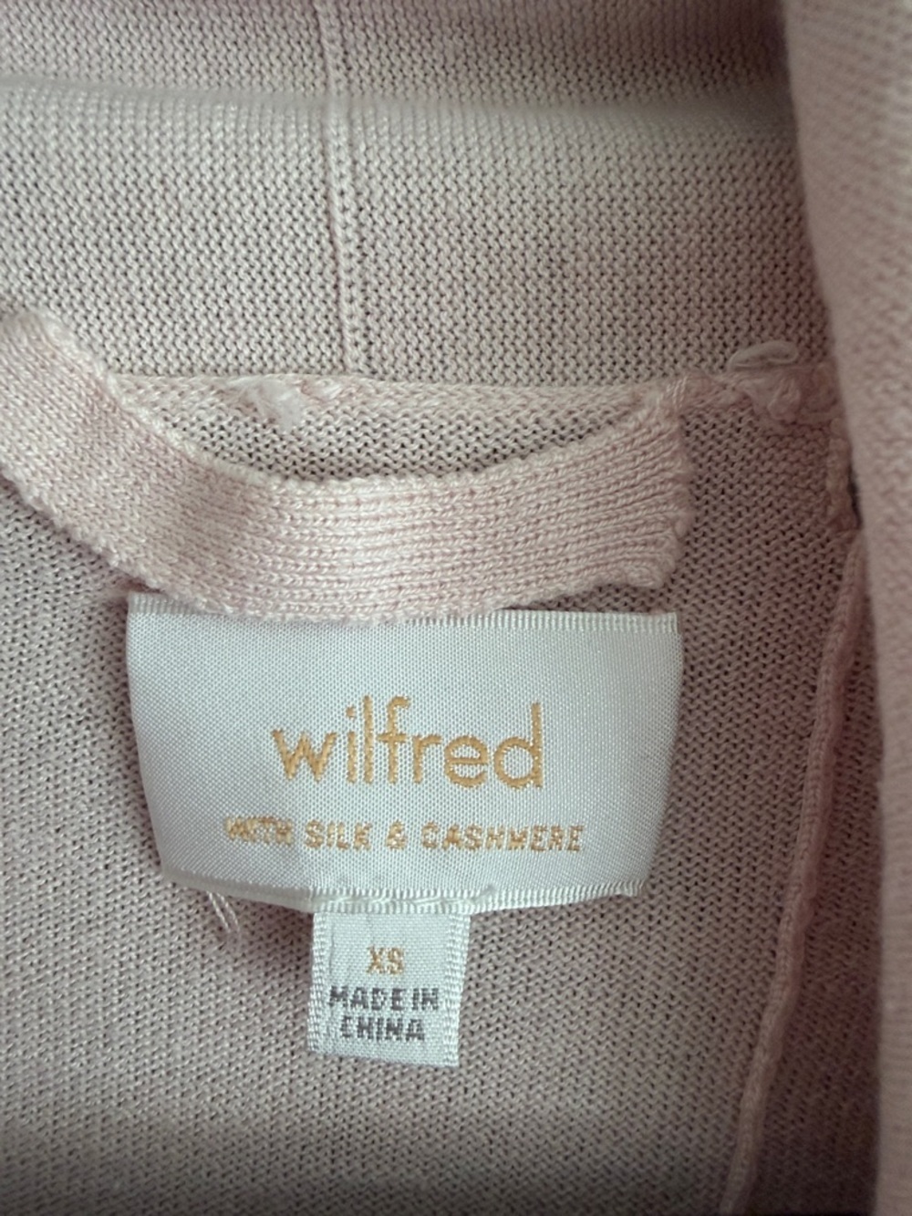 WILFRED Soft Pink Open-Front Silk & Cashmere Draped Cardigan size XS - Picture 7 of 11